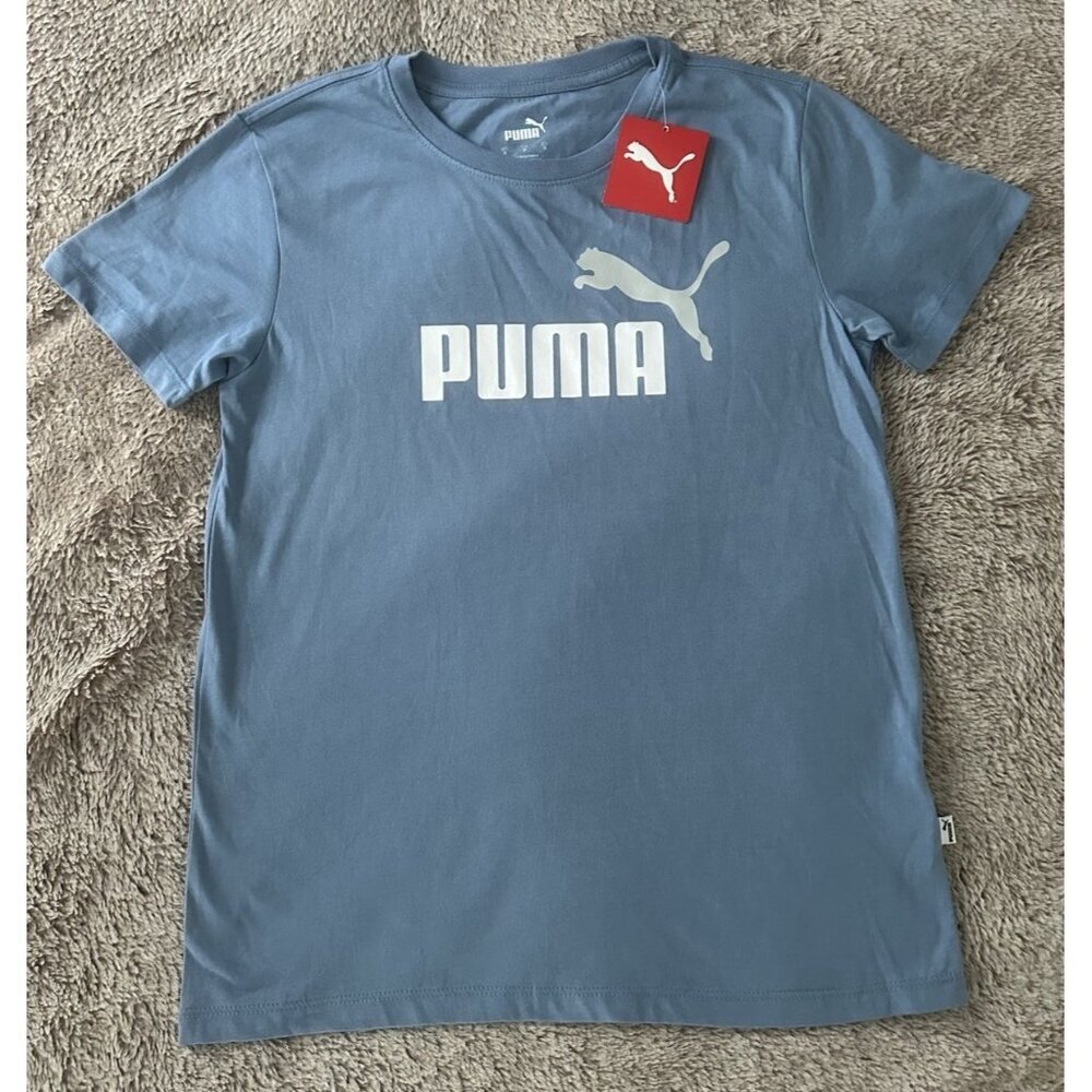 Puma Essential Logo Crew Neck Short Sleeve T-Shirt Women’s Blue Size S New - Picture 4 of 11